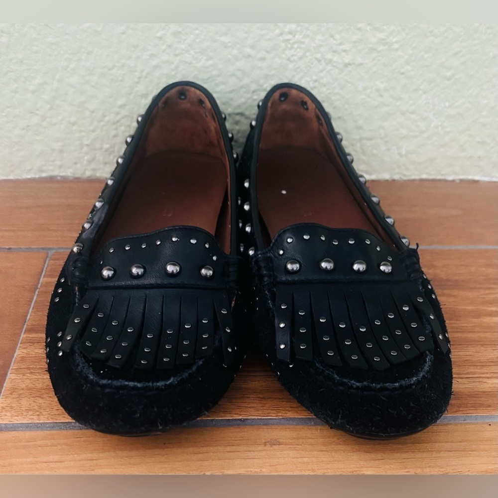 Donald J. Pliner Black Studded Fringe Slip On Flat Loafers Size: 9 - Picture 2 of 5
